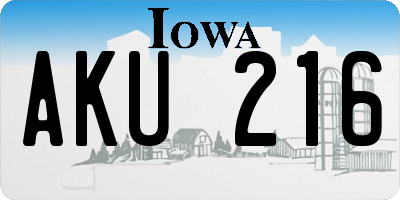 IA license plate AKU216