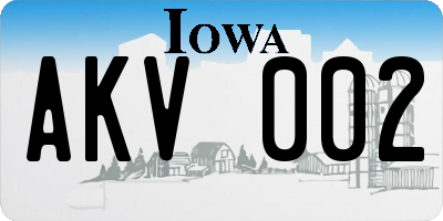 IA license plate AKV002