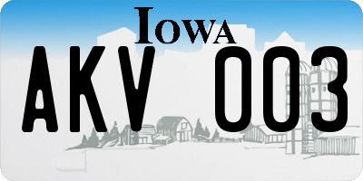 IA license plate AKV003
