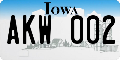 IA license plate AKW002