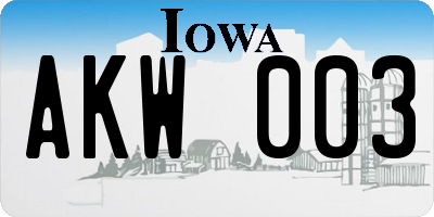 IA license plate AKW003