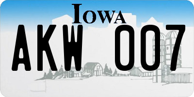 IA license plate AKW007