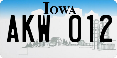 IA license plate AKW012