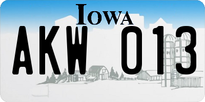 IA license plate AKW013