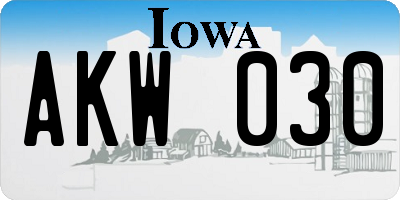 IA license plate AKW030