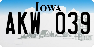 IA license plate AKW039