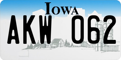 IA license plate AKW062