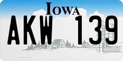 IA license plate AKW139