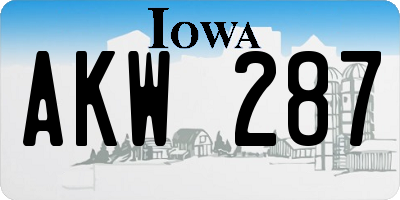IA license plate AKW287