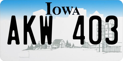 IA license plate AKW403