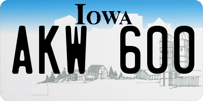 IA license plate AKW600