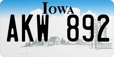 IA license plate AKW892