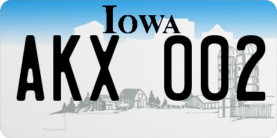 IA license plate AKX002