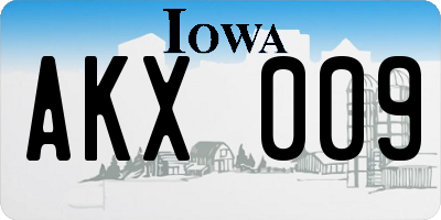 IA license plate AKX009