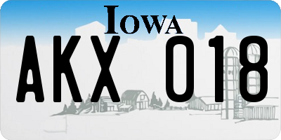 IA license plate AKX018