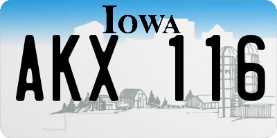 IA license plate AKX116