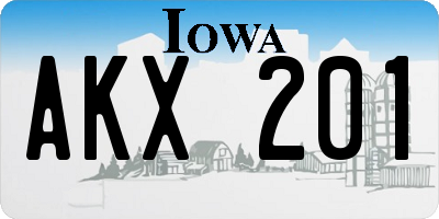 IA license plate AKX201