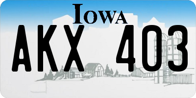 IA license plate AKX403