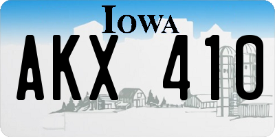 IA license plate AKX410