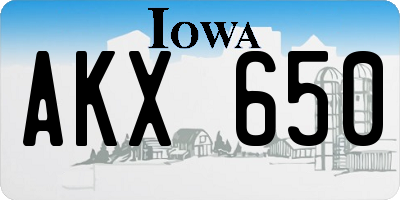 IA license plate AKX650