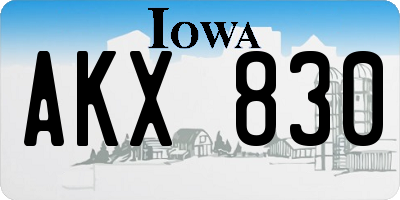 IA license plate AKX830