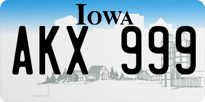 IA license plate AKX999
