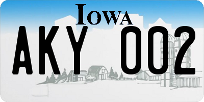 IA license plate AKY002