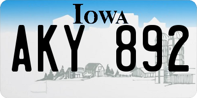 IA license plate AKY892