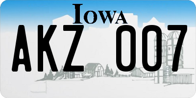 IA license plate AKZ007