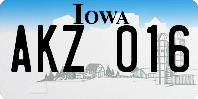 IA license plate AKZ016