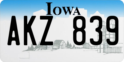 IA license plate AKZ839