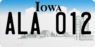 IA license plate ALA012