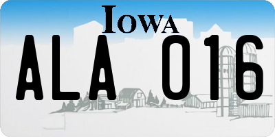 IA license plate ALA016
