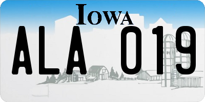 IA license plate ALA019