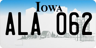 IA license plate ALA062