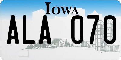 IA license plate ALA070