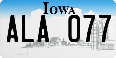 IA license plate ALA077