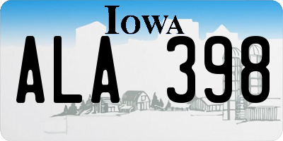 IA license plate ALA398