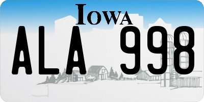 IA license plate ALA998