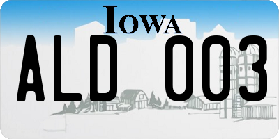 IA license plate ALD003