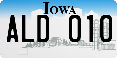IA license plate ALD010