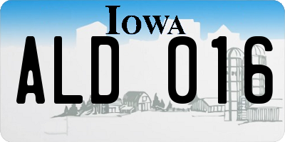 IA license plate ALD016
