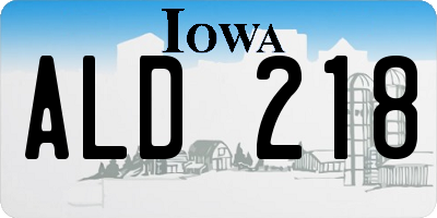 IA license plate ALD218