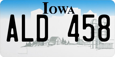 IA license plate ALD458