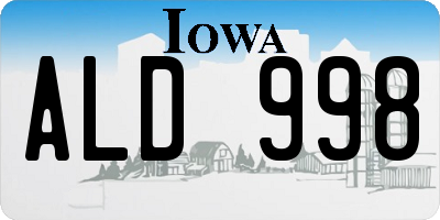 IA license plate ALD998