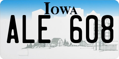 IA license plate ALE608