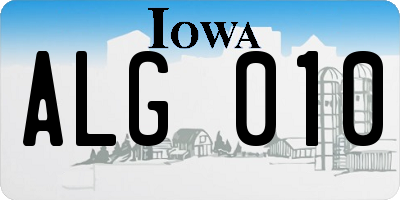 IA license plate ALG010