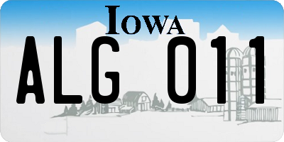 IA license plate ALG011