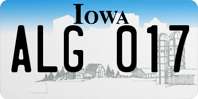 IA license plate ALG017