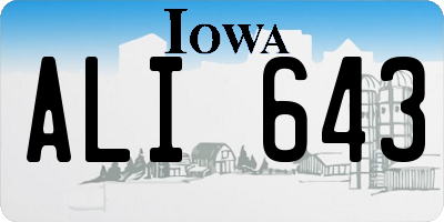 IA license plate ALI643